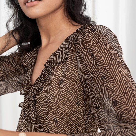 Other Stories Sheer Coffee Bean Print Wrap Blouse - Picture 7 of 8